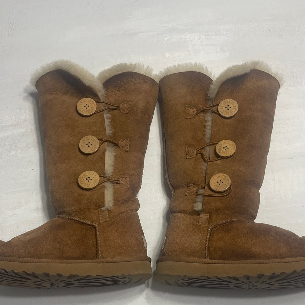 Brown Shearling Button Boots